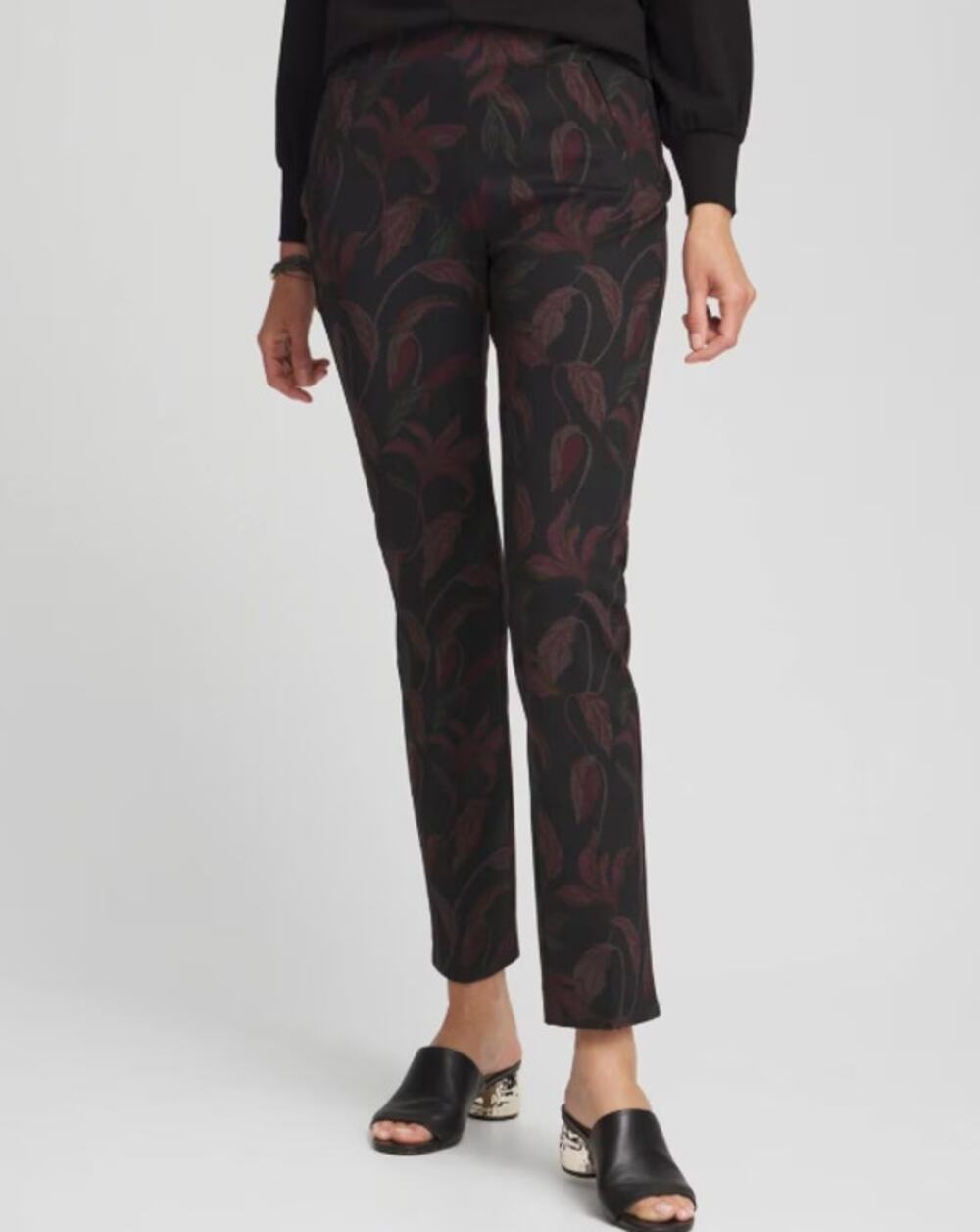 Chico's Juliet Ankle Pants Black Burgundy Floral Paisley Workwear Women 1 / 8
